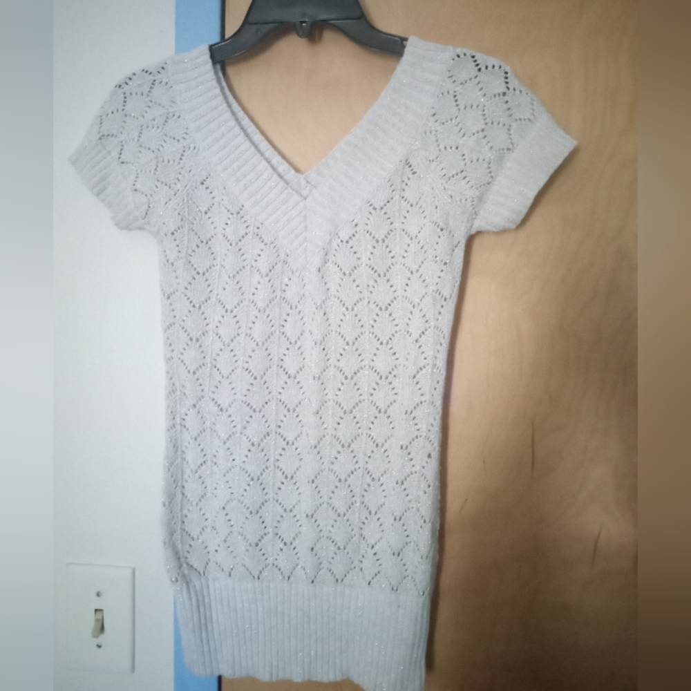 Short sleeve sparkly layering sweater